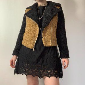 Nine West Alternative Faux Fur Shearling Contrast Moto Jacket